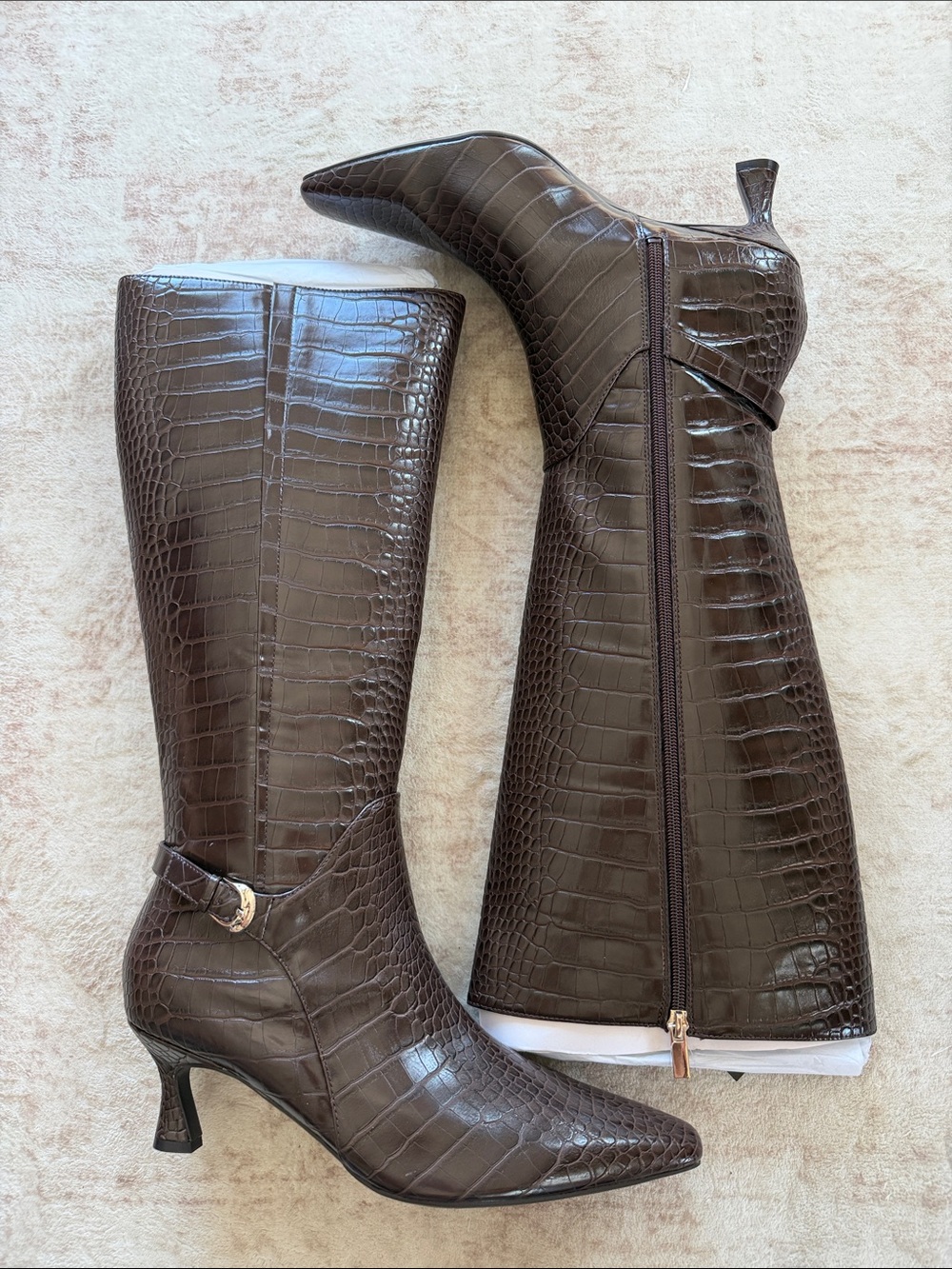 Naturalizer Eartha Chocolate Croc-Embossed Knee Boots - Dark Brown 11W